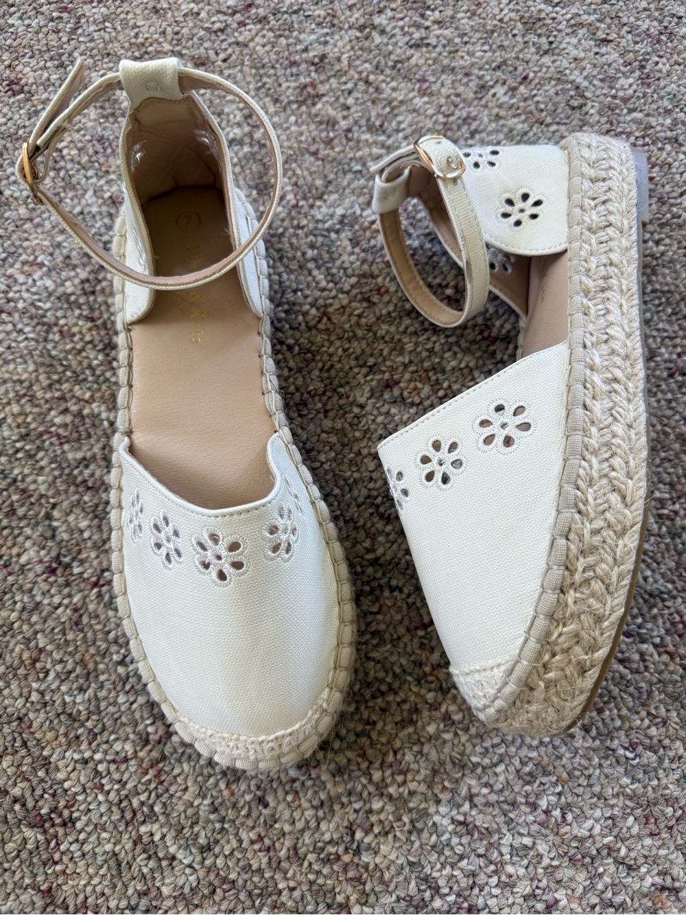 Olivia & Kate off-white espadrille sandals  eyelet design size 7